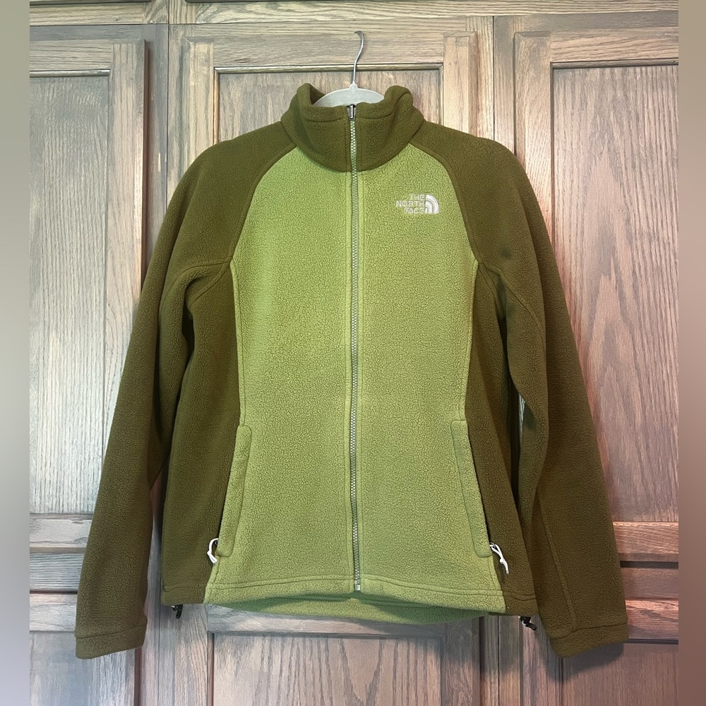 The North Face Two Toned Olive Green Fleece Zip-Up Jacket
